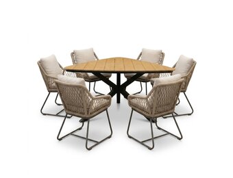 Corsica/Portofino Sahara Dust dining tuinset | 6 personen | polywood + touw | 158cm