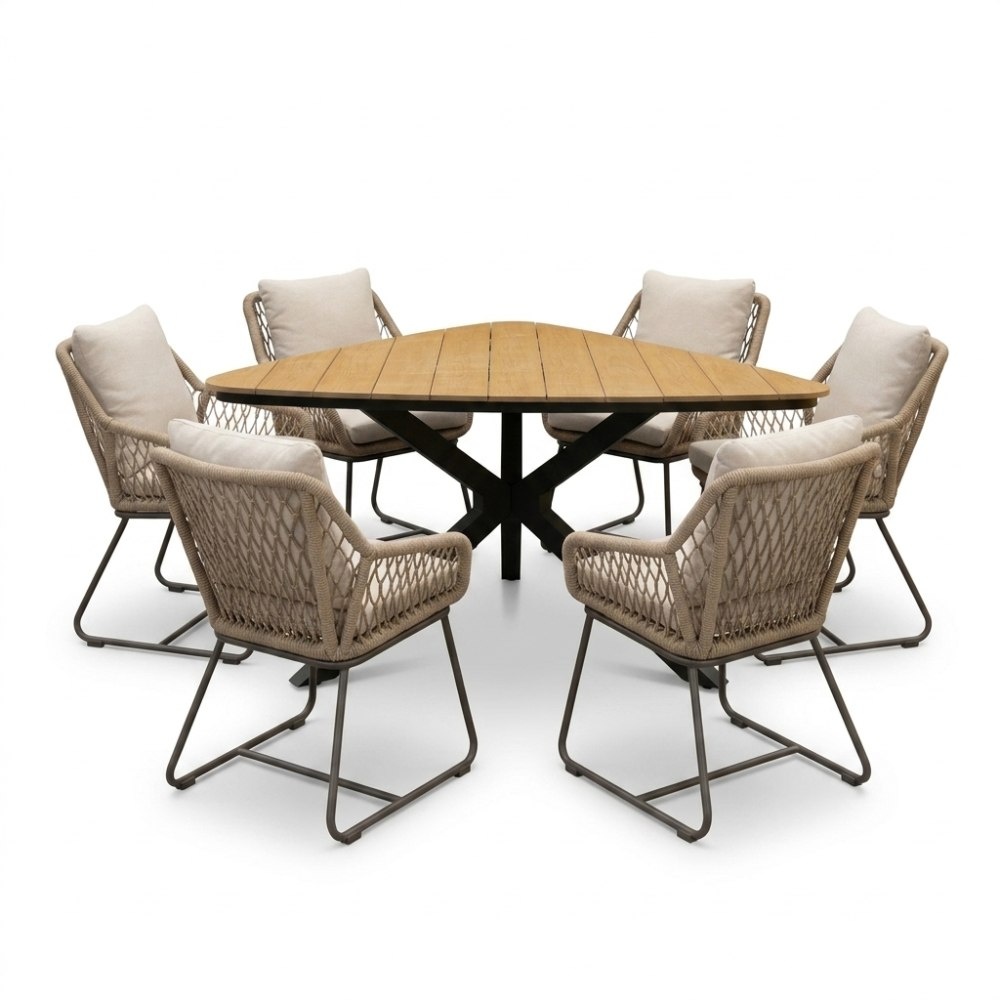 Corsica/Portofino Sahara Dust dining tuinset | 6 personen | polywood + touw | 158cm