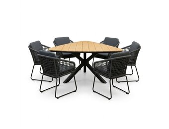 Corsica/Tulum Lava Grey dining tuinset | 6 personen | polywood + touw | 158cm