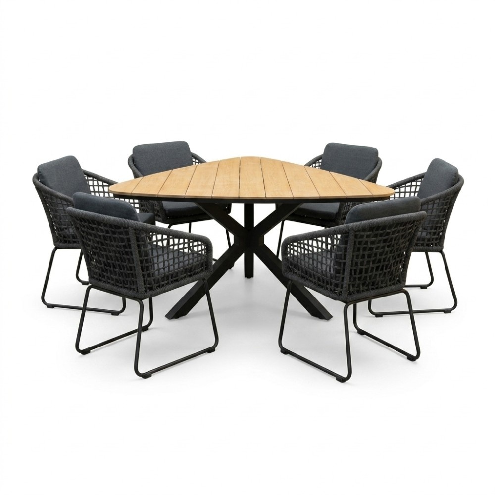 Corsica/Tulum Lava Grey dining tuinset | 6 personen | polywood + touw | 158cm