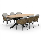 Dallas antraciet/Lucca dining tuinset | 6 personen | polywood + wicker | 220cm