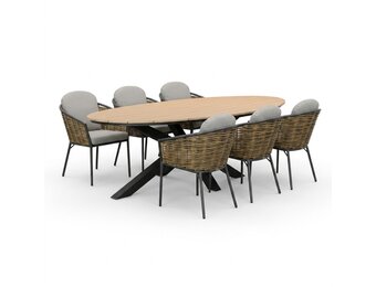Dallas antraciet/Lucca dining tuinset | 6 personen | polywood + wicker | 220cm