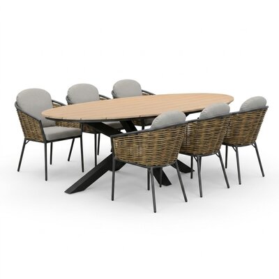 Dallas antraciet/Lucca dining tuinset | 6 personen | polywood + wicker | 220cm