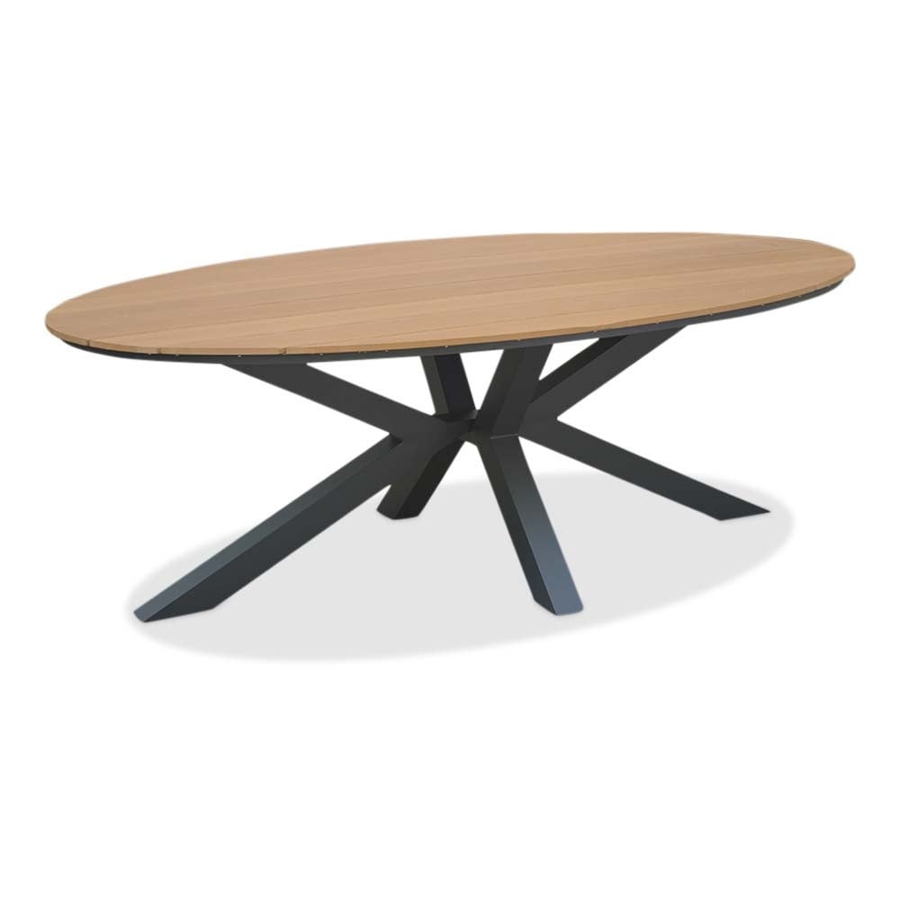 Dallas antraciet/Lucca dining tuinset | 6 personen | polywood + wicker | 220cm