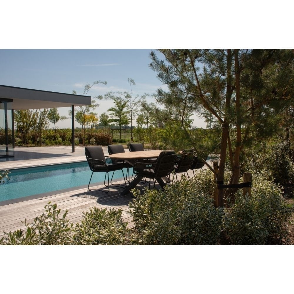 Dallas antraciet/Lucca dining tuinset | 6 personen | polywood + wicker | 220cm