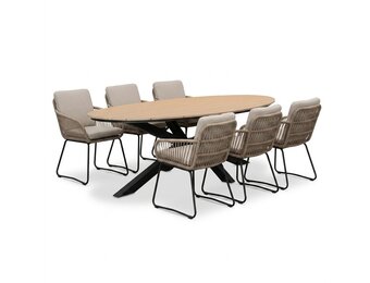 Dallas antraciet/Harper Sahara Dust dining tuinset | 6 personen | polywood + touw | 220cm
