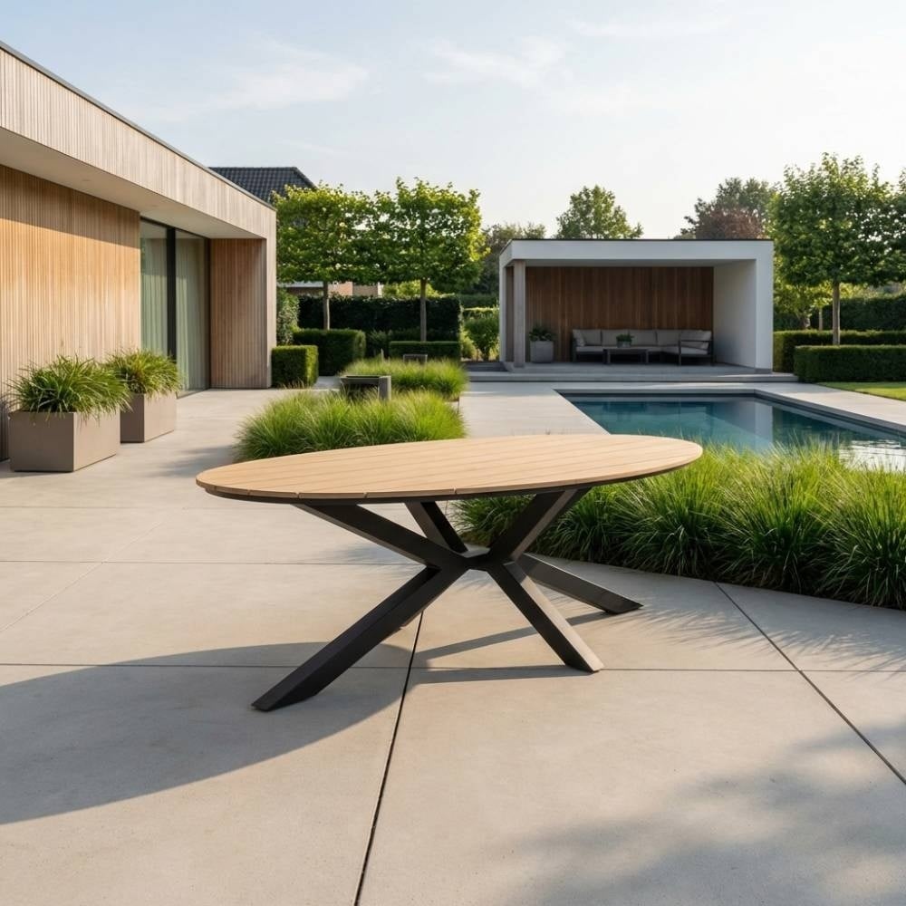 Dallas antraciet/Harper Sahara Dust dining tuinset | 6 personen | polywood + touw | 220cm