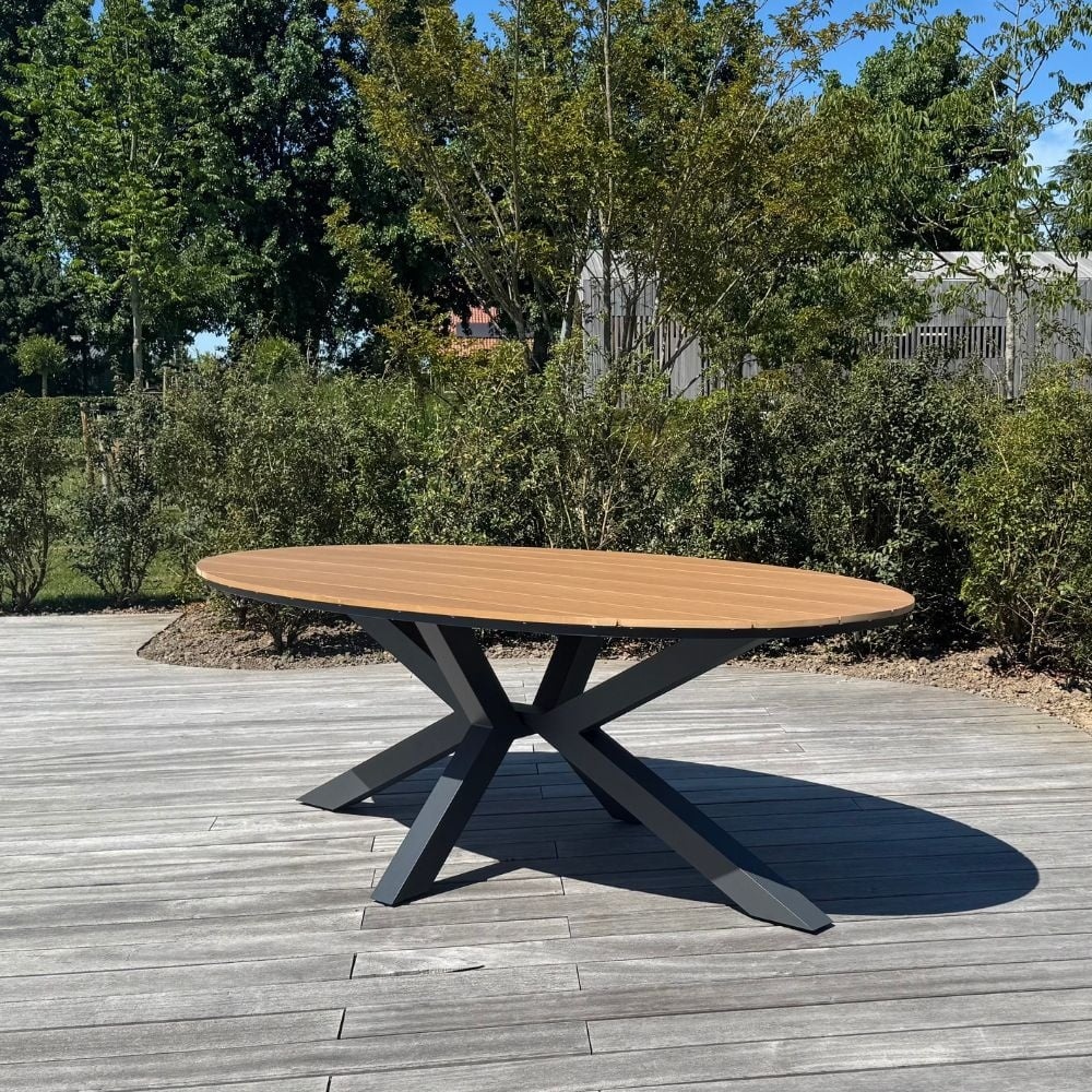Dallas antraciet/Harper Sahara Dust dining tuinset | 6 personen | polywood + touw | 220cm
