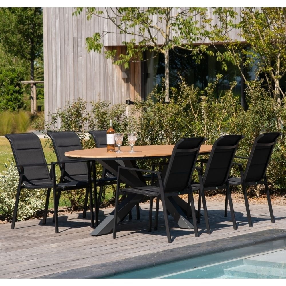 Dallas antraciet/Harper Sahara Dust dining tuinset | 6 personen | polywood + touw | 220cm