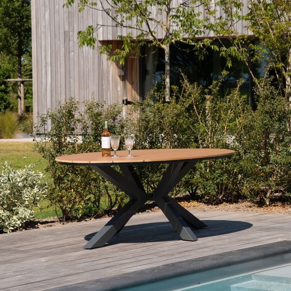 Dallas antraciet/Harper Sahara Dust dining tuinset | 6 personen | polywood + touw | 220cm
