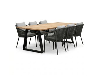 Elena/Lexis Stone Grey dining tuinset | 6 personen | teakhout + touw | 240cm