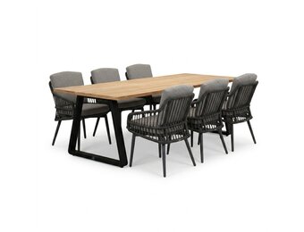 Elena/Alicante antraciet dining tuinset | 6 personen | teakhout + wicker | 240cm