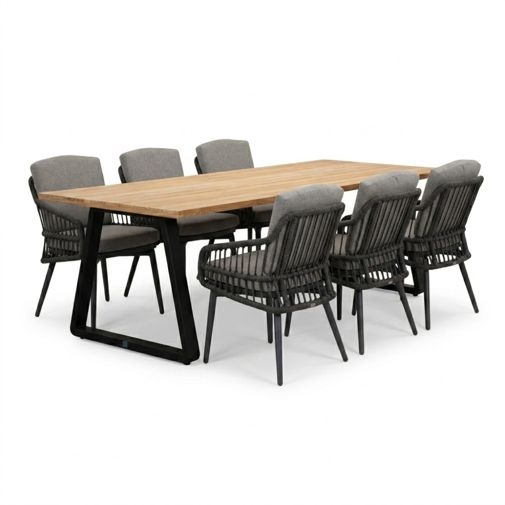 Elena/Alicante antraciet dining tuinset | 6 personen | teakhout + wicker | 240cm