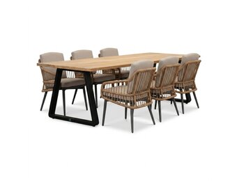 Elena/Alicante zand dining tuinset | 6 personen | teakhout + wicker | 240cm