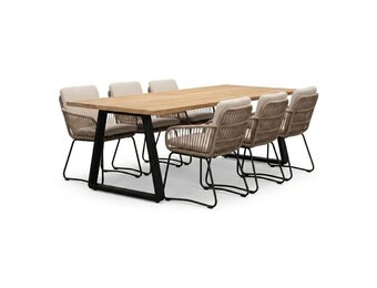 Elena/Harper Sahara Dust dining tuinset | 6 personen | teakhout + touw | 240cm