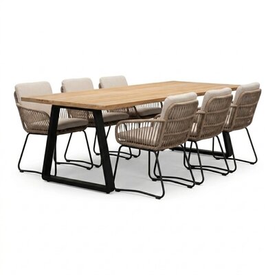 Elena/Harper Sahara Dust dining tuinset | 6 personen | teakhout + touw | 240cm