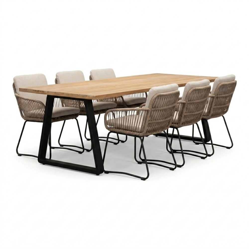 Elena/Harper Sahara Dust dining tuinset | 6 personen | teakhout + touw | 240cm