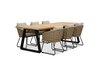 Elena/Flora Sahara Dust dining tuinset | 6 personen | teakhout + touw | 240cm