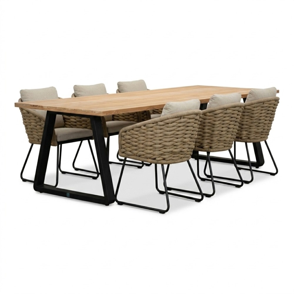Elena/Flora Sahara Dust dining tuinset | 6 personen | teakhout + touw | 240cm