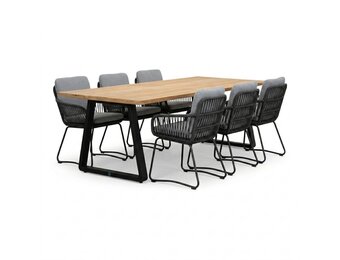 Elena/Harper Stone Grey dining tuinset | 6 personen | teakhout + touw | 240cm