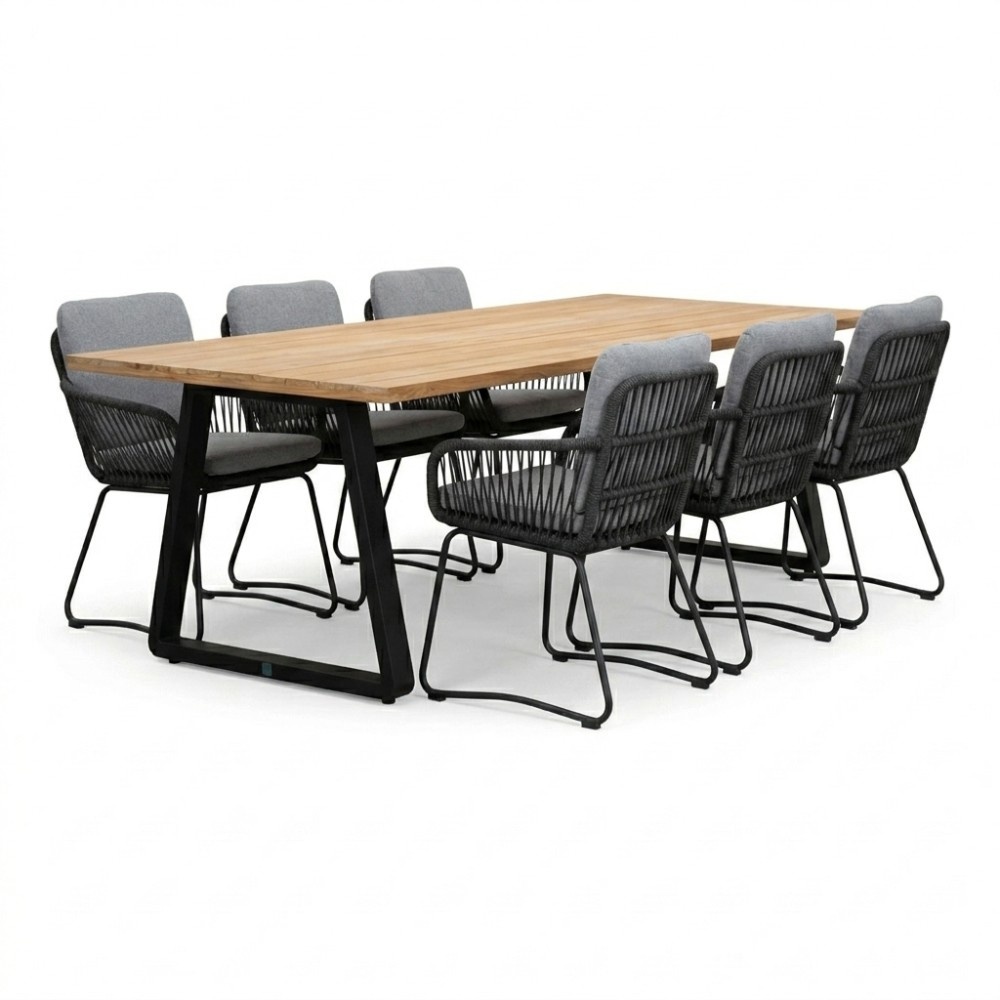 Elena/Harper Stone Grey dining tuinset | 6 personen | teakhout + touw | 240cm