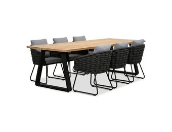Elena/Flora Stone Grey dining tuinset | 6 personen | teakhout + touw | 240cm