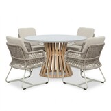 Elzas/Gianna Almond Beige dining tuinset | 4 personen | polystone + touw | Ø135cm rond