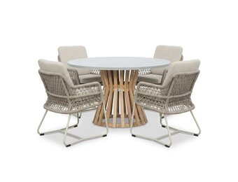 Elzas/Gianna Almond Beige dining tuinset | 4 personen | polystone + touw | Ø135cm rond