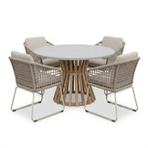Elzas/Tulum Almond Beige dining tuinset | 4 personen | polystone + touw | Ø135cm rond