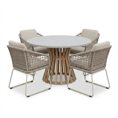 Elzas/Tulum Almond Beige dining tuinset | 4 personen | polystone + touw | Ø135cm rond