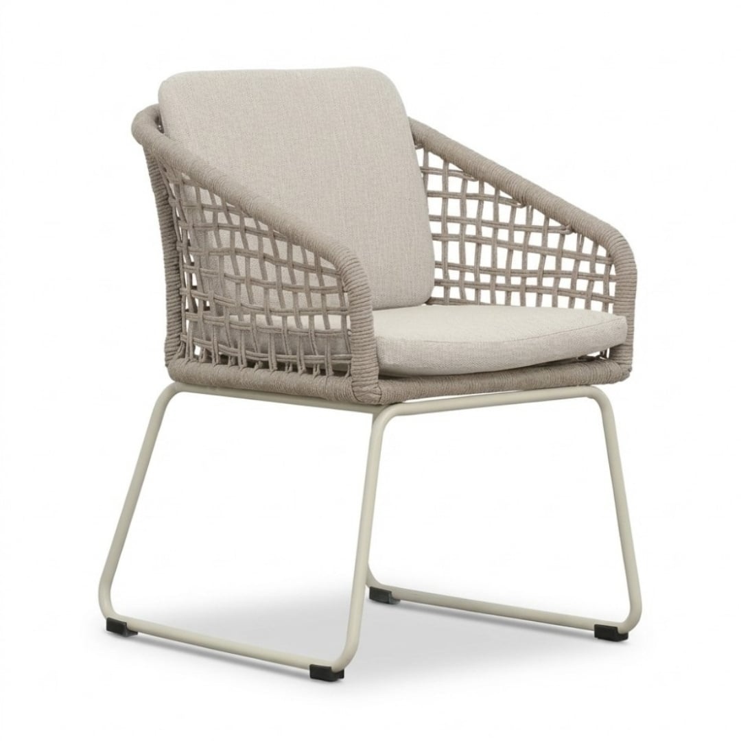 Elzas/Tulum Almond Beige dining tuinset | 4 personen | polystone + touw | Ø135cm rond