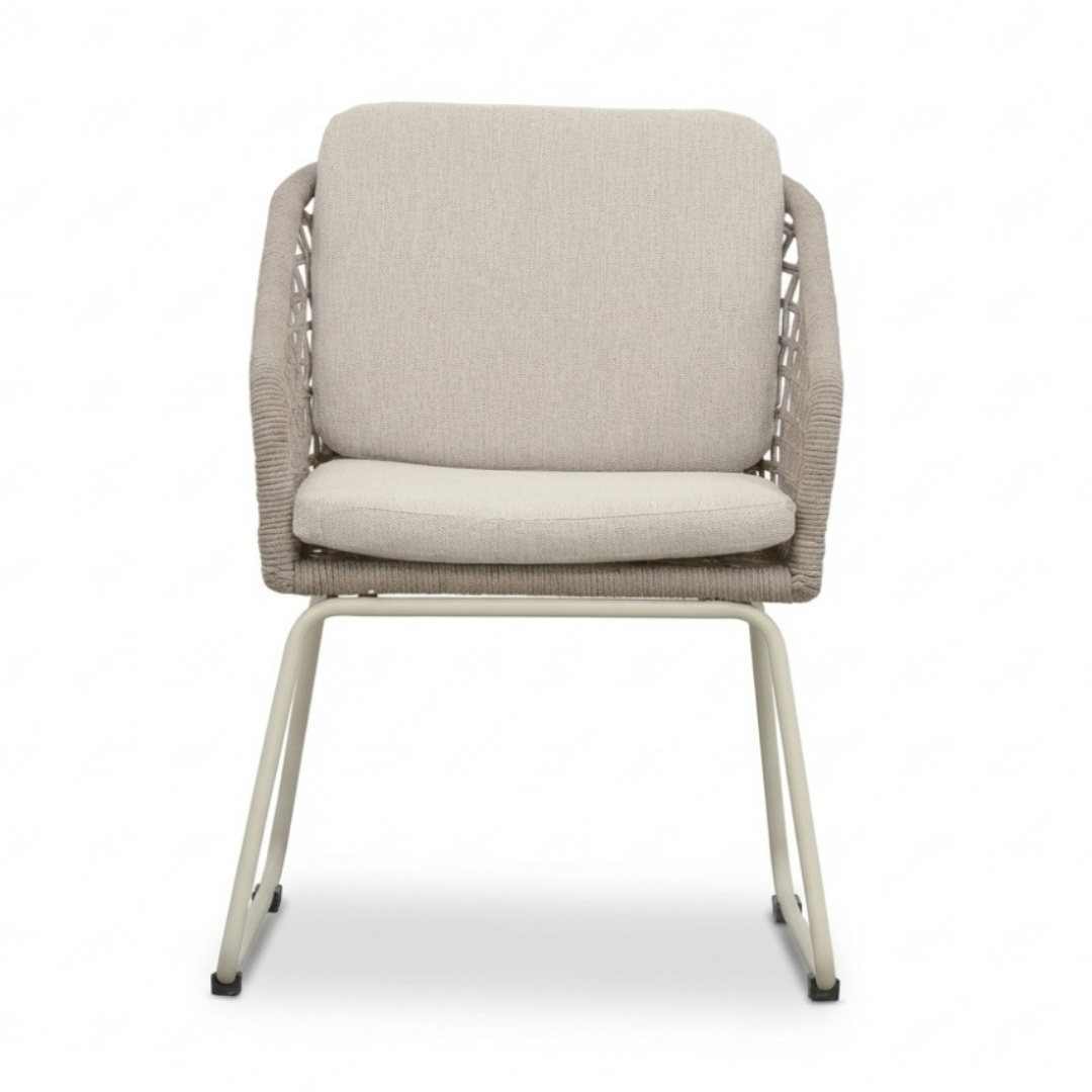 Elzas/Tulum Almond Beige dining tuinset | 4 personen | polystone + touw | Ø135cm rond