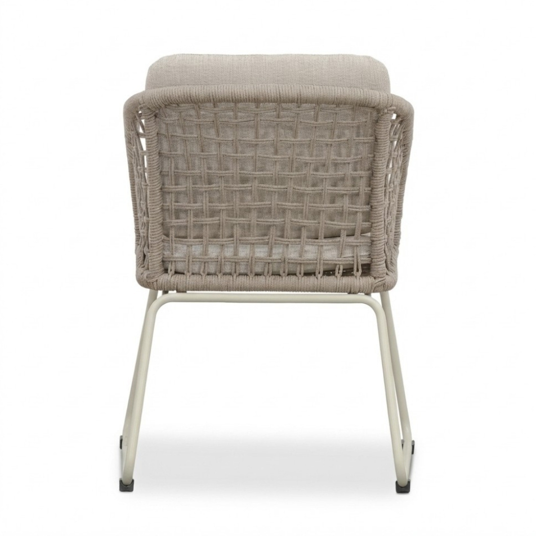 Elzas/Tulum Almond Beige dining tuinset | 4 personen | polystone + touw | Ø135cm rond