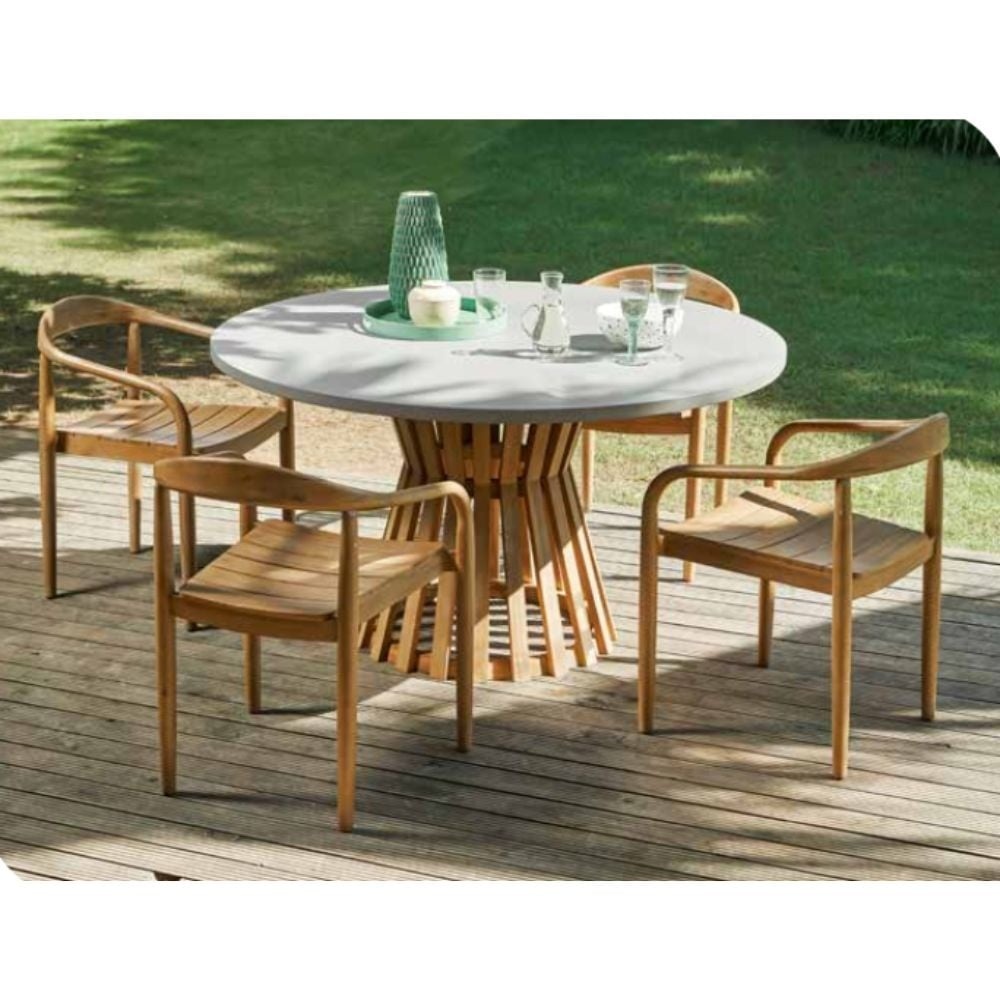 Elzas/Tulum Almond Beige dining tuinset | 4 personen | polystone + touw | Ø135cm rond