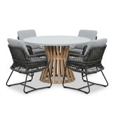 Elzas/Gianna Stone Grey dining tuinset | 4 personen | polystone + touw | Ø135cm rond