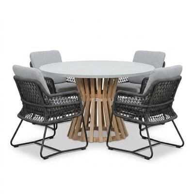 Elzas/Gianna Stone Grey dining tuinset | 4 personen | polystone + touw | Ø135cm rond