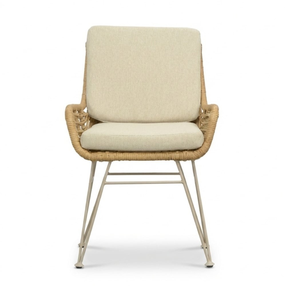 Elzas/Carlos beige dining tuinset | 4 personen | polystone + wicker | Ø135cm rond