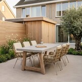 Elzas/Carlos beige dining tuinset | 4 personen | polystone + wicker | Ø135cm rond