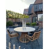 Elzas/Carlos beige dining tuinset | 4 personen | polystone + wicker | Ø135cm rond