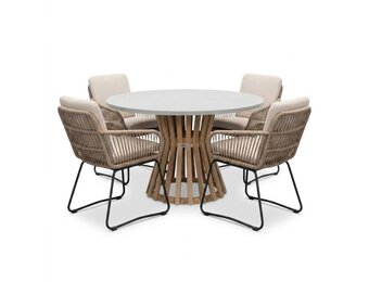Elzas/Harper Sahara Dust dining tuinset | 4 personen | polystone + touw | Ø135cm rond