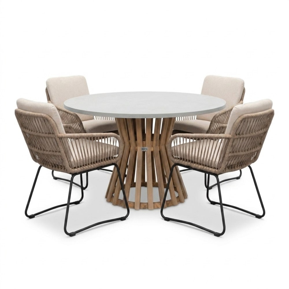 Elzas/Harper Sahara Dust dining tuinset | 4 personen | polystone + touw | Ø135cm rond