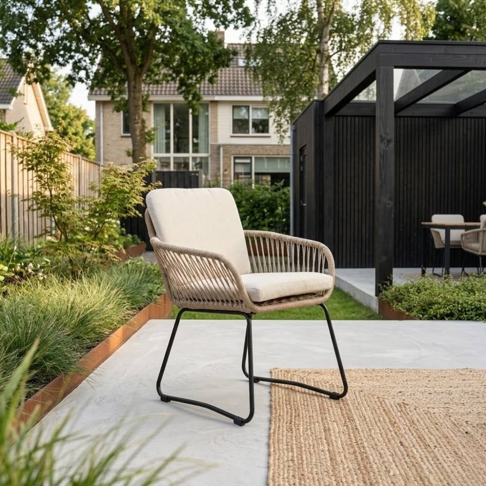 Elzas/Harper Sahara Dust dining tuinset | 4 personen | polystone + touw | Ø135cm rond