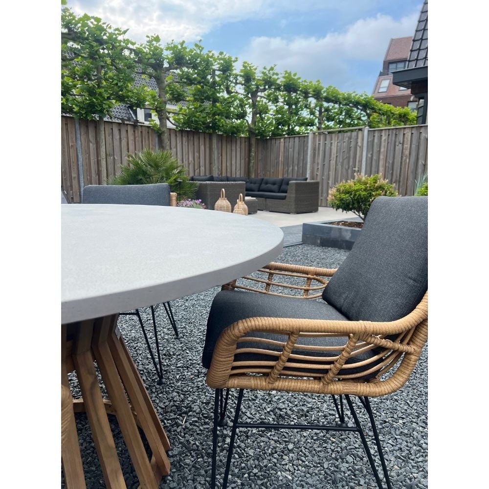 Elzas/Harper Sahara Dust dining tuinset | 4 personen | polystone + touw | Ø135cm rond