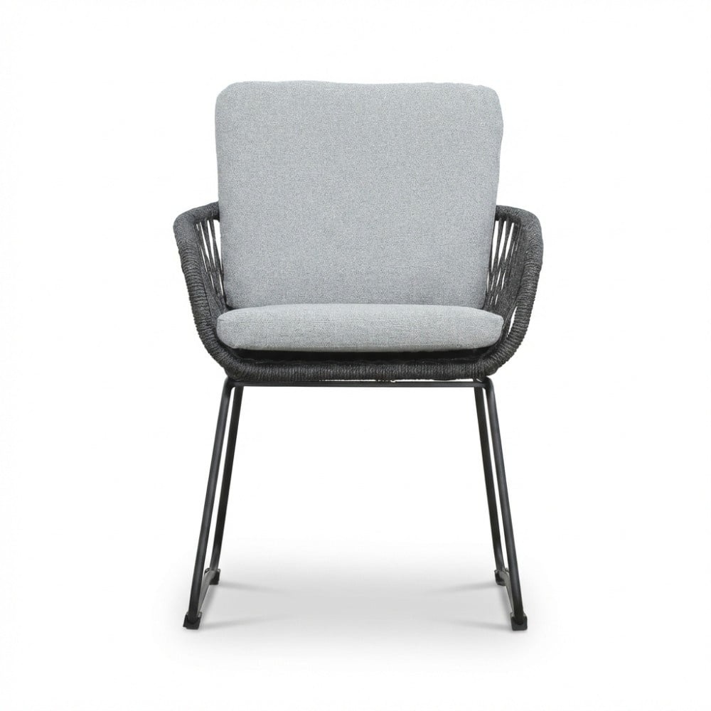 Elzas/Harper Stone Grey dining tuinset | 4 personen | polystone + touw | Ø135cm rond