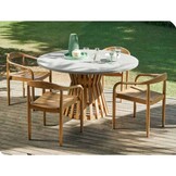 Elzas/Harper Stone Grey dining tuinset | 4 personen | polystone + touw | Ø135cm rond