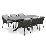 Firenze antraciet/Lexis Stone Grey dining tuinset | 6 personen | sintered stone + touw | 220cm
