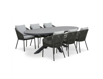 Firenze antraciet/Lexis Stone Grey dining tuinset | 6 personen | sintered stone + touw | 220cm