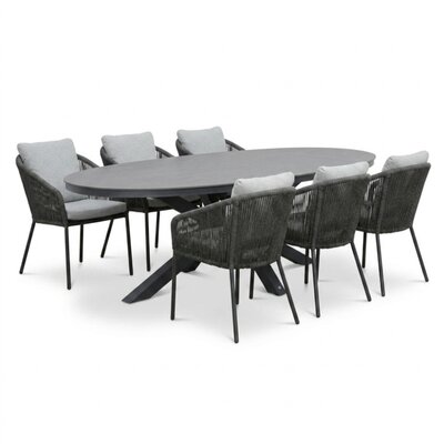 Firenze antraciet/Lexis Stone Grey dining tuinset | 6 personen | sintered stone + touw | 220cm
