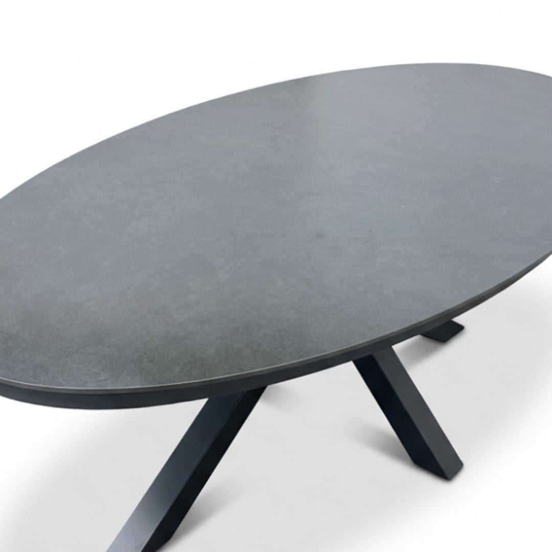 Firenze antraciet/Lexis Stone Grey dining tuinset | 6 personen | sintered stone + touw | 220cm