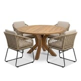Genua/Tulum Sahara Dust dining tuinset | 4 personen | teakhout + touw | 120cm